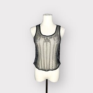 FOREVER 21 Sheer Silver Beaded Black Top (Sz S)